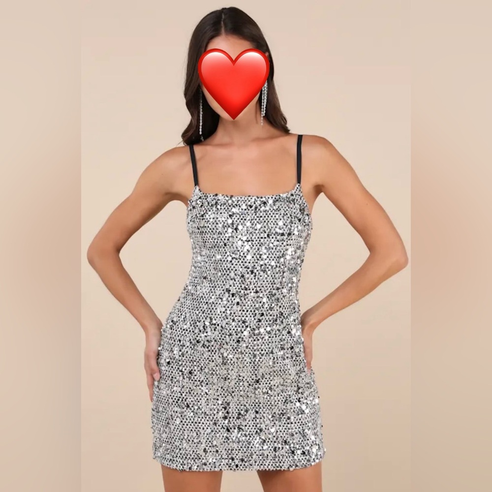 Lulu's Glittering Silver Sequin Mini Dress Size Medium